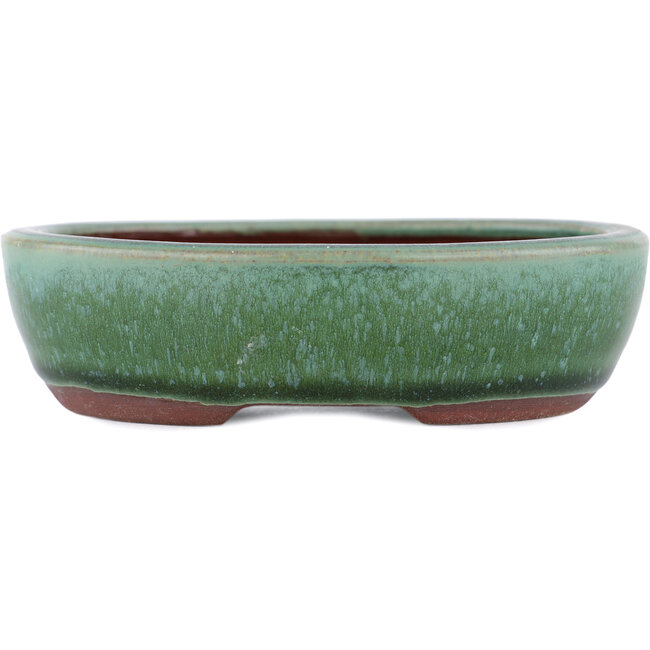 Oval green bonsai pot by Eime Yozan - 120 x 100 x 30 mm