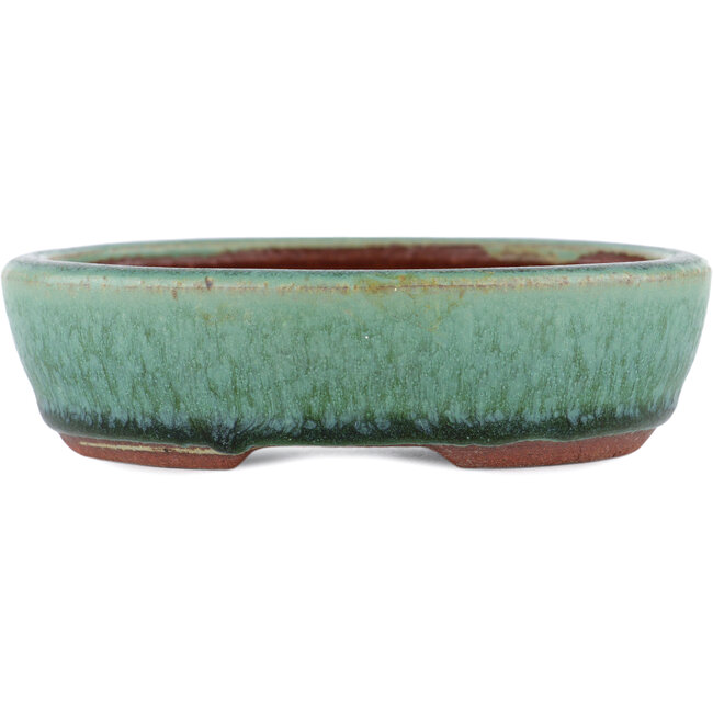 Pot à bonsaï ovale vert par Eime Yozan - 120 x 100 x 30 mm