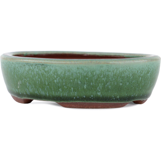 Oval green bonsai pot by Eime Yozan - 120 x 100 x 30 mm