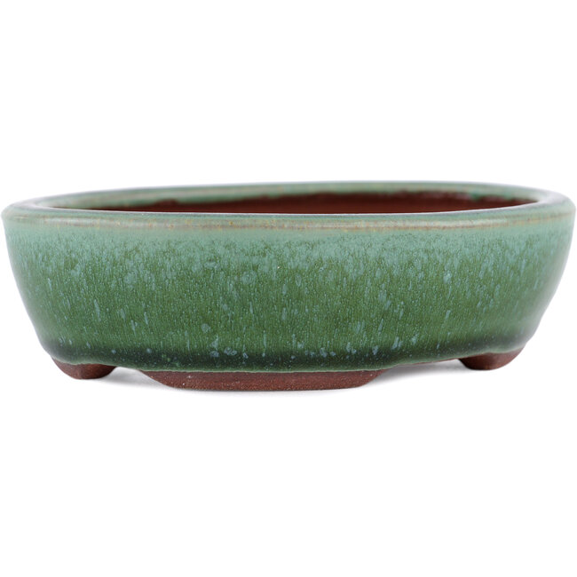 Oval green bonsai pot by Eime Yozan - 120 x 100 x 30 mm