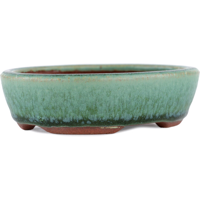 Oval green bonsai pot by Eime Yozan - 120 x 100 x 30 mm