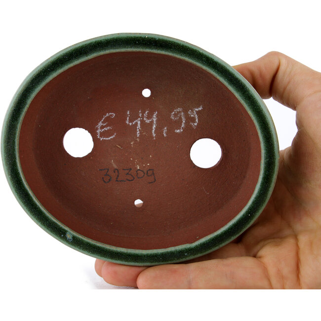 Oval green bonsai pot by Eime Yozan - 120 x 100 x 30 mm