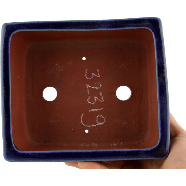Rectangular blue bonsai pot by Eime Yozan - 177 x 152 x 74 mm