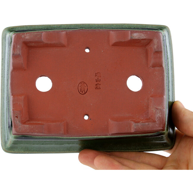 Rectangular green bonsai pot by Eime Yozan - 142 x 109 x 35 mm