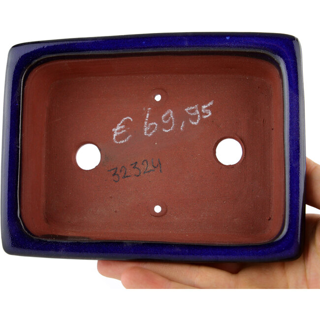 Rechteckiger blauer Bonsaitopf von Eime Yozan – 142 x 109 x 35 mm