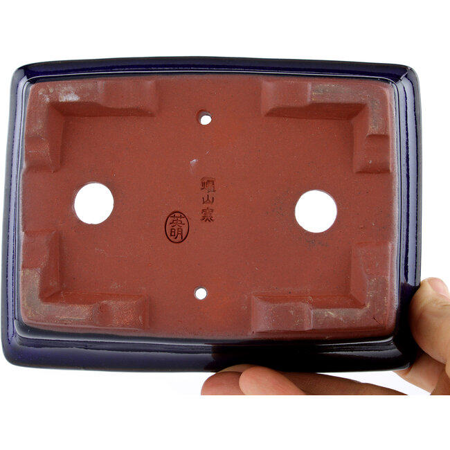 Pot à bonsaï rectangulaire bleu par Eime Yozan - 142 x 109 x 35 mm
