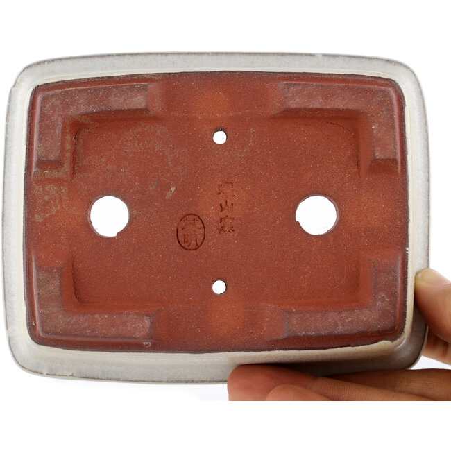 Rectangular off-white bonsai pot by Eime Yozan - 125 x 95 x 37 mm