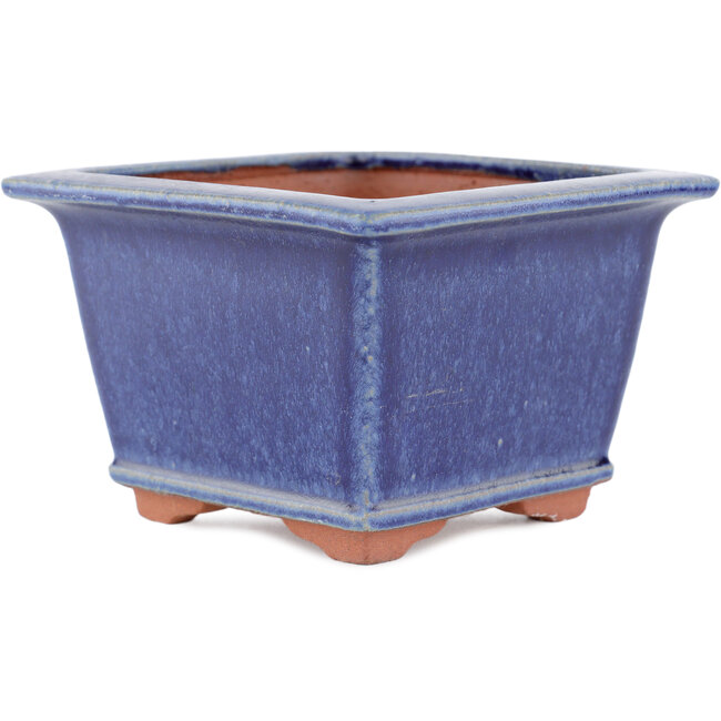 Square blue bonsai pot by Eime Yozan - 125 x 125 x 85 mm