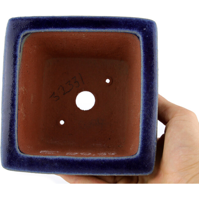 Square blue bonsai pot by Eime Yozan - 125 x 125 x 85 mm