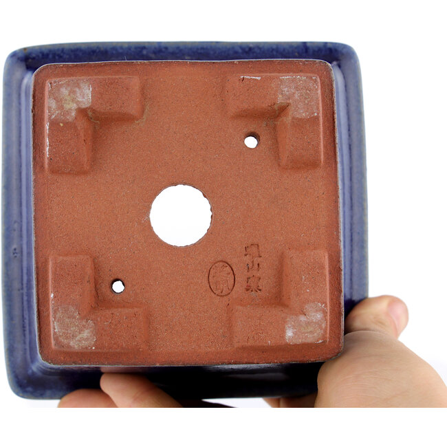 Square blue bonsai pot by Eime Yozan - 125 x 125 x 85 mm