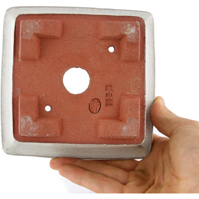 Square off-white bonsai pot by Eime Yozan - 125 x 125 x 85 mm