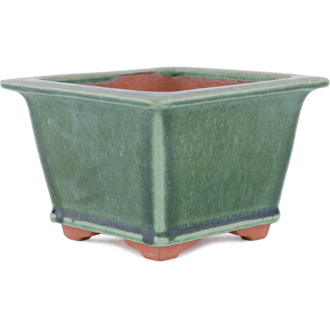 Square green bonsai pot by Eime Yozan - 125 x 125 x 85 mm