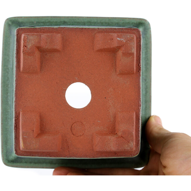 Square green bonsai pot by Eime Yozan - 125 x 125 x 85 mm