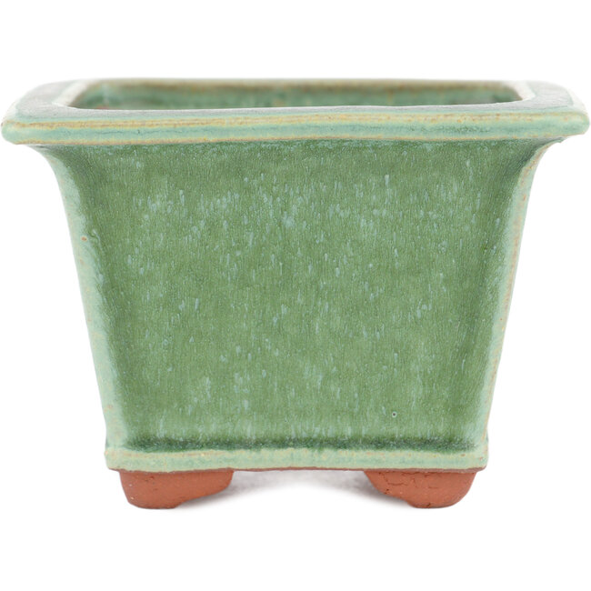 Square green bonsai pot by Eime Yozan - 105 x 105 x 70 mm