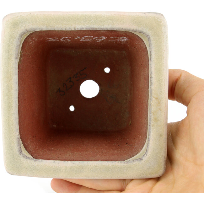 Square off-white bonsai pot by Eime Yozan - 105 x 105 x 70 mm