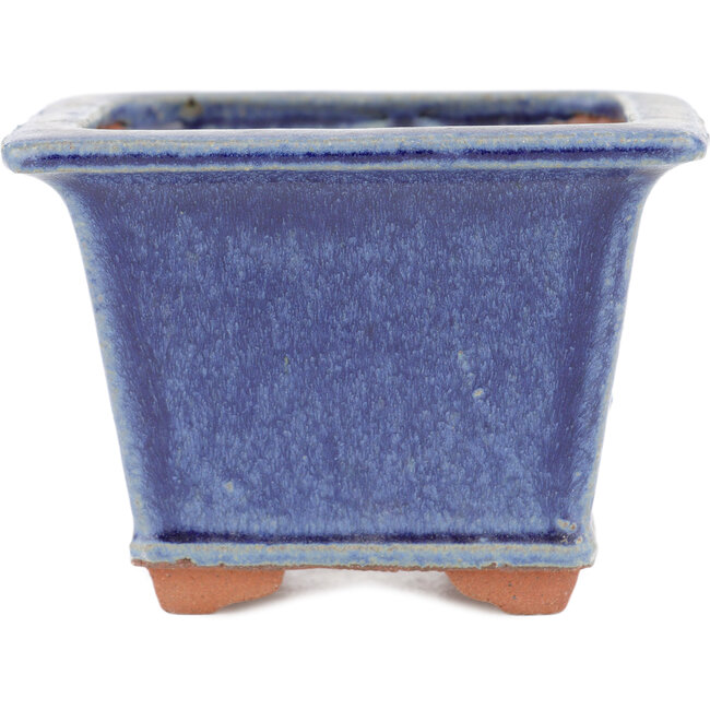 Square blue bonsai pot by Eime Yozan - 105 x 105 x 70 mm