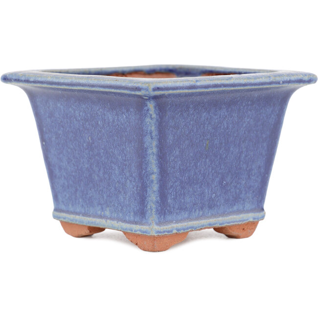Square blue bonsai pot by Eime Yozan - 105 x 105 x 70 mm