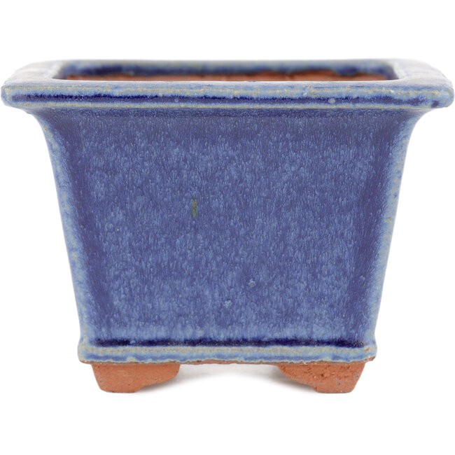 Square blue bonsai pot by Eime Yozan - 105 x 105 x 70 mm