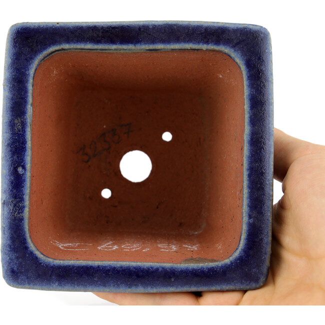 Square blue bonsai pot by Eime Yozan - 105 x 105 x 70 mm