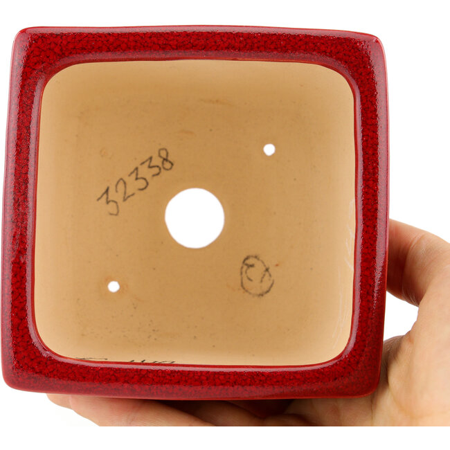 Pot à bonsaï carré rouge par Eime Yozan - 95 x 95 x 75 mm