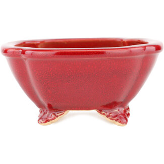  Eimei ( Yozan kiln) 123 mm  red bonsai pot by Eime Yozan, Tokoname, Japan