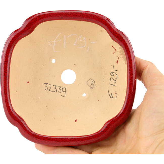 Vierkante rode bonsaipot van Eime Yozan - 120 x 120 x 50 mm