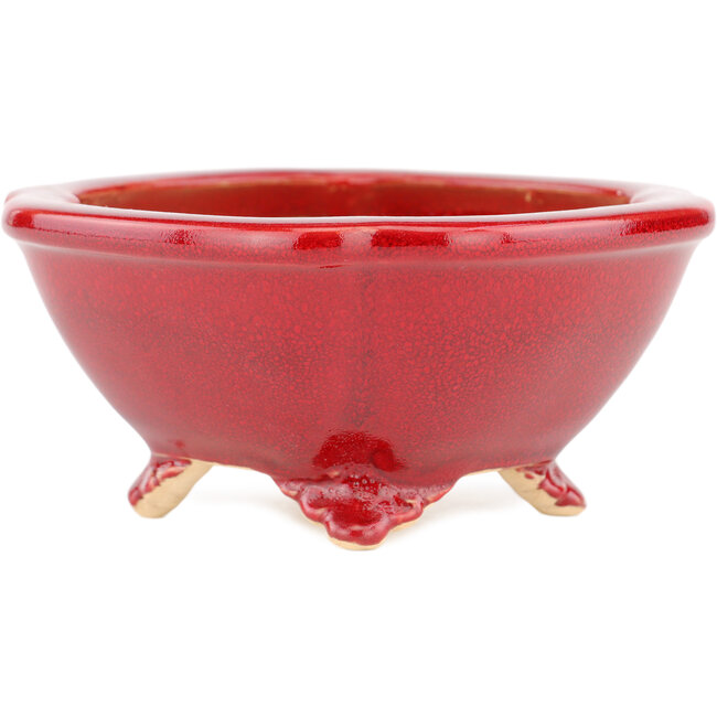 Square red bonsai pot by Eime Yozan - 123 x 123 x 55 mm