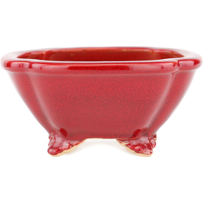 Quadratischer roter Bonsaitopf von Eime Yozan – 123 x 123 x 55 mm