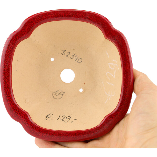 Pot à bonsaï carré rouge par Eime Yozan - 123 x 123 x 55 mm