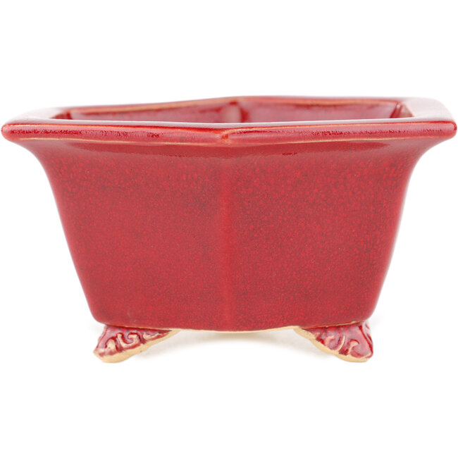 Pot à bonsaï hexagonal rouge par Eime Yozan - 105 x 105 x 55 mm
