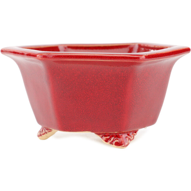 Sechseckiger roter Bonsaitopf von Eime Yozan – 105 x 105 x 55 mm