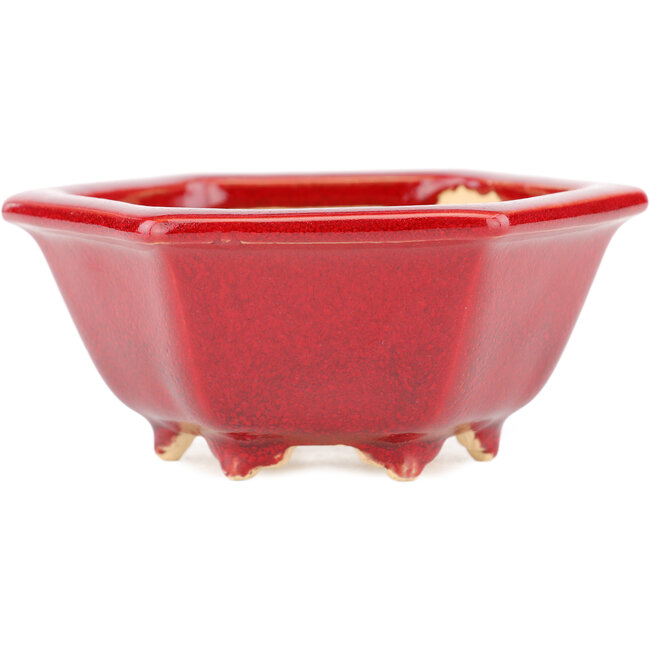 Pot à bonsaï hexagonal rouge par Eime Yozan - 105 x 105 x 50 mm