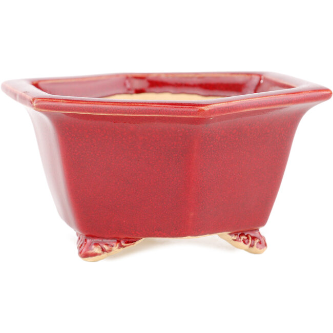 Vaso bonsai esagonale rosso di Eime Yozan - 105 x 105 x 55 mm
