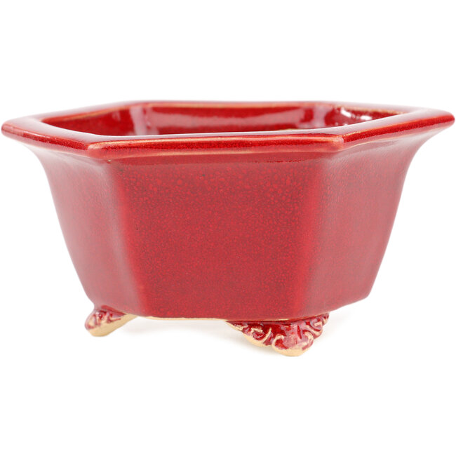 Pot à bonsaï hexagonal rouge par Eime Yozan - 105 x 105 x 55 mm