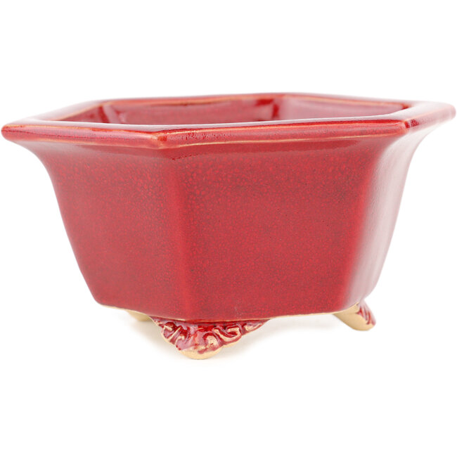 Pot à bonsaï hexagonal rouge par Eime Yozan - 105 x 105 x 55 mm