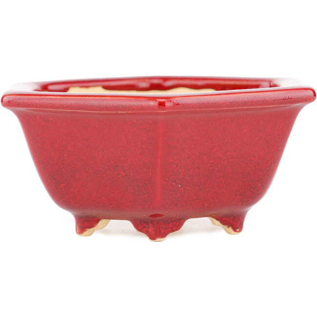 Sechseckiger roter Bonsaitopf von Eime Yozan – 105 x 105 x 50 mm