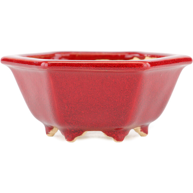 Vaso bonsai esagonale rosso di Eime Yozan - 105 x 105 x 50 mm