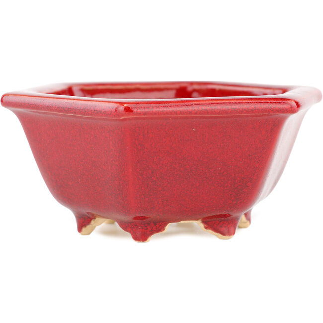 Vaso bonsai esagonale rosso di Eime Yozan - 105 x 105 x 50 mm