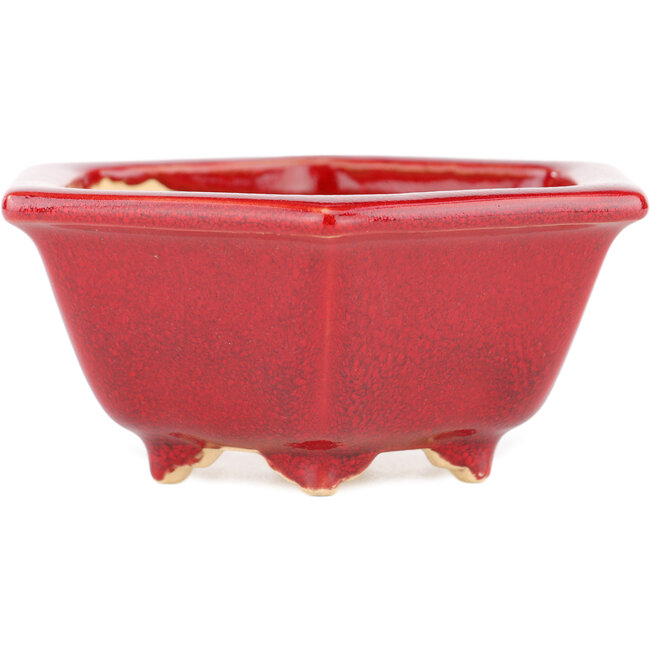Pot à bonsaï hexagonal rouge par Eime Yozan - 105 x 105 x 50 mm