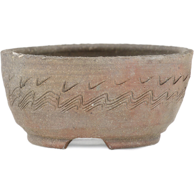Ronde ongeglazuurde bonsaipot van Bizanyaki - 56 x 56 x 28 mm
