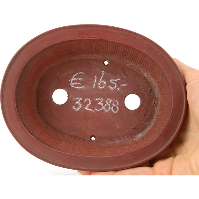 Ovale ongeglazuurde bonsaipot van Bigei - 160 x 125 x 40 mm
