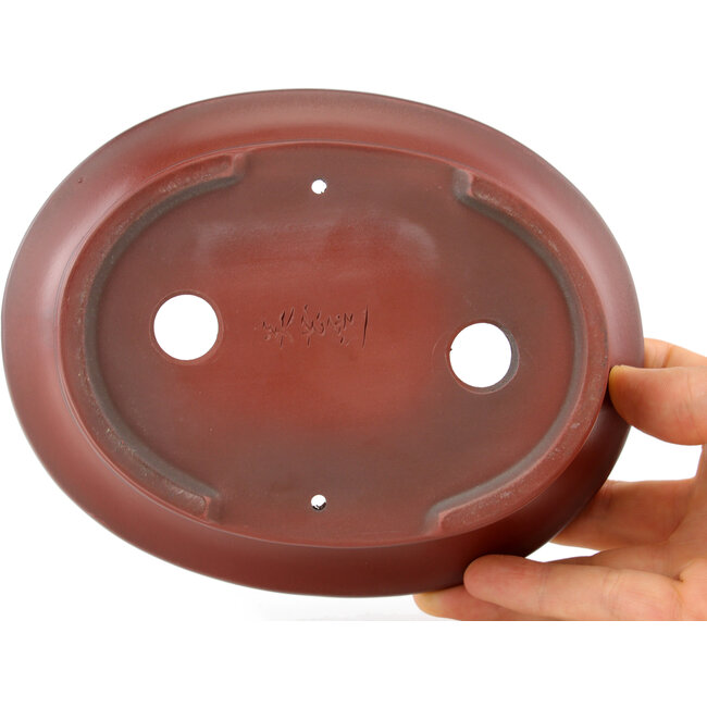 Ovale ongeglazuurde bonsaipot van Bigei - 160 x 125 x 40 mm