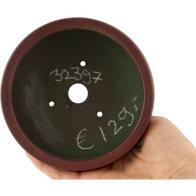 Ronde ongeglazuurde bonsaipot van Bigei - 120 x 120 x 45 mm