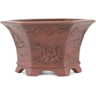 Bigei - Hirata Atsumi 120 mm unglasierte Bonsaischale von Bigei, Tokoname, Japan