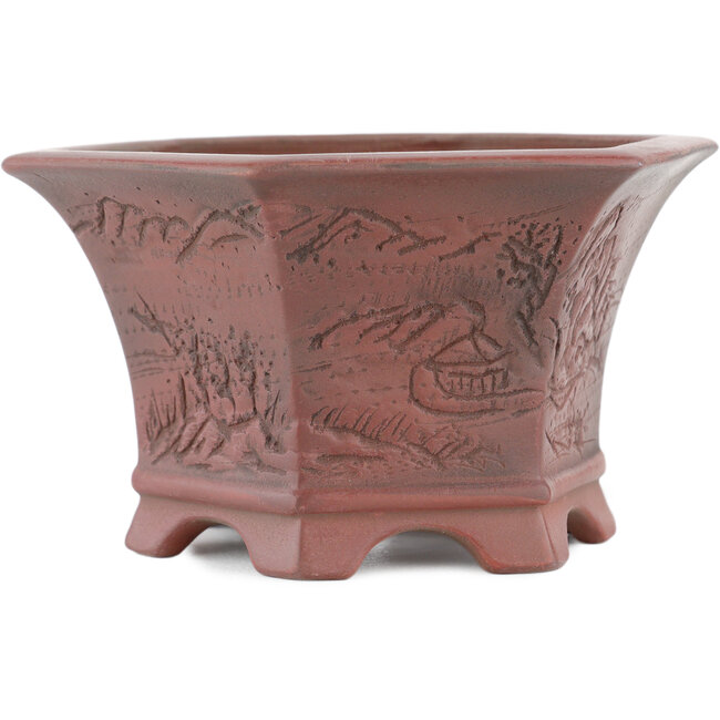 Pot à bonsaï hexagonal non émaillé par Bigei - 120 x 105 x 62 mm