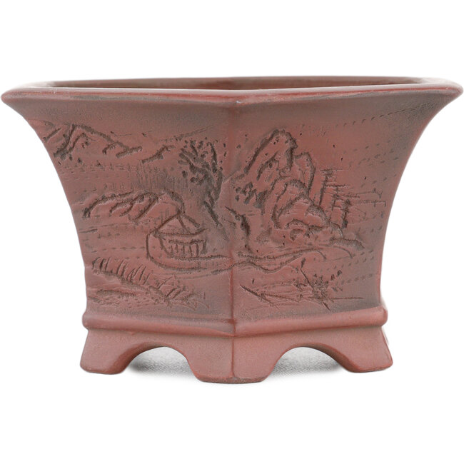 Zeshoekige ongeglazuurde bonsaipot van Bigei - 120 x 105 x 62 mm