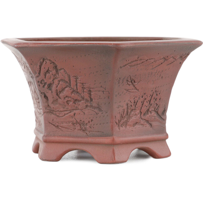 Pot à bonsaï hexagonal non émaillé par Bigei - 120 x 105 x 62 mm