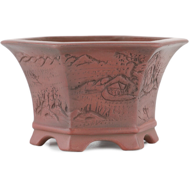 Pot à bonsaï hexagonal non émaillé par Bigei - 120 x 105 x 62 mm