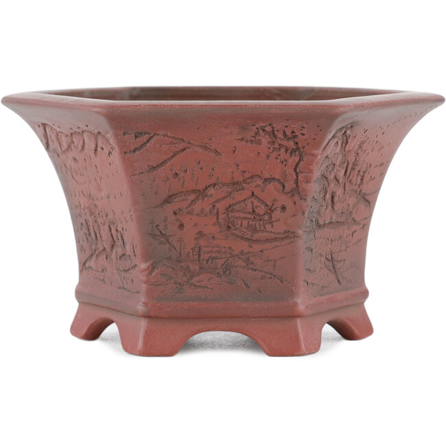 Pot à bonsaï hexagonal non émaillé par Bigei - 120 x 105 x 62 mm
