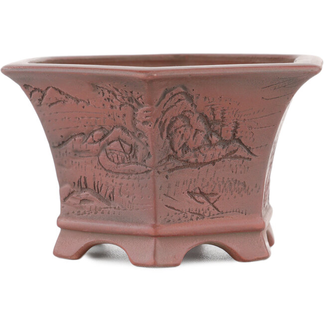 Pot à bonsaï hexagonal non émaillé par Bigei - 120 x 105 x 62 mm